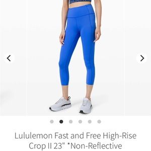 Lululemon fast and free crop 23” sz 12 wild blue